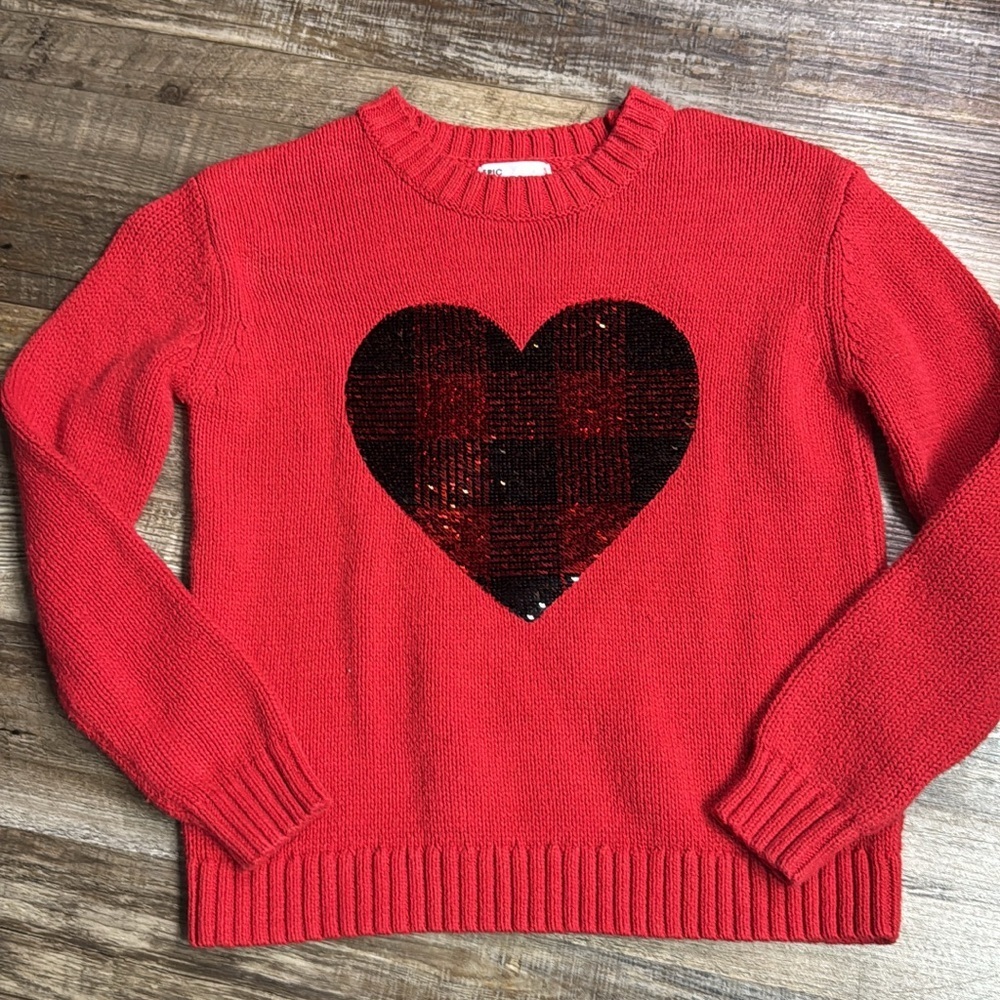 Epic Threads Girls Heart Sweater | Red Sequin Heart | Youth Large